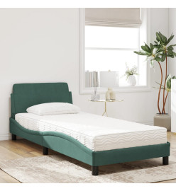 Lit avec matelas vert foncé 90x190 cm velours