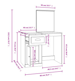 Coiffeuse et miroir chêne marron 90x50x132,5 cm bois ingénierie