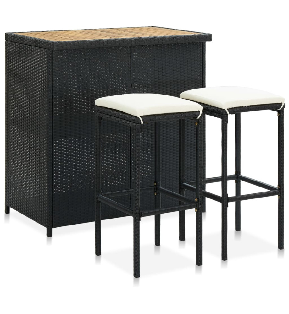 Ensemble de bar 3 pcs Résine tressée Noir