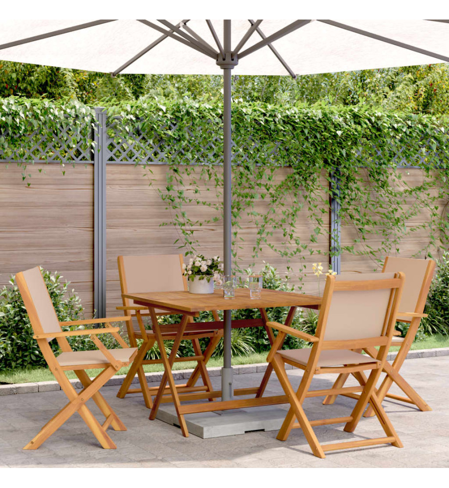 Ensemble à manger de jardin 5 pcs taupe tissu et bois massif Ensemble à manger de jardin 5 pcs taupe tissu et bois massif