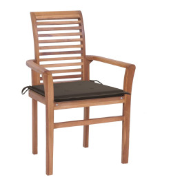Chaises à dîner 2 pcs avec coussins taupe Bois de teck massif