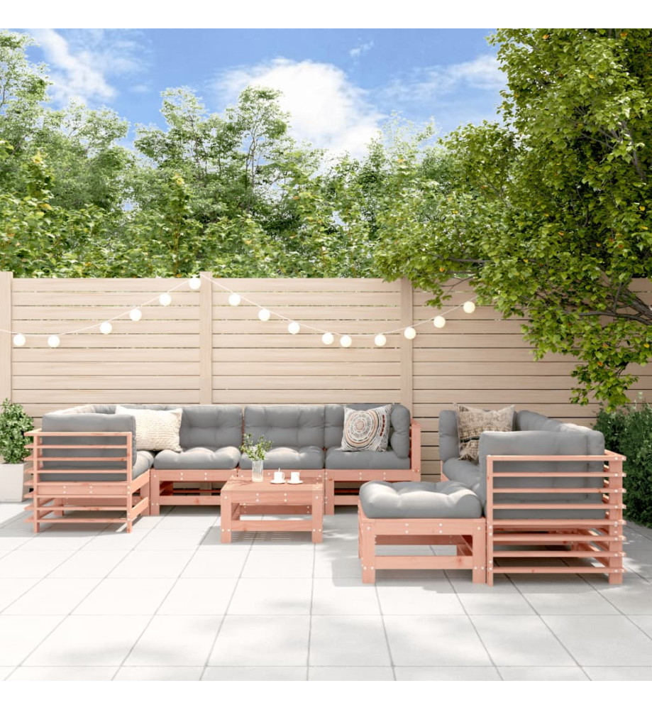 Salon de jardin 10 pcs avec coussins bois massif douglas