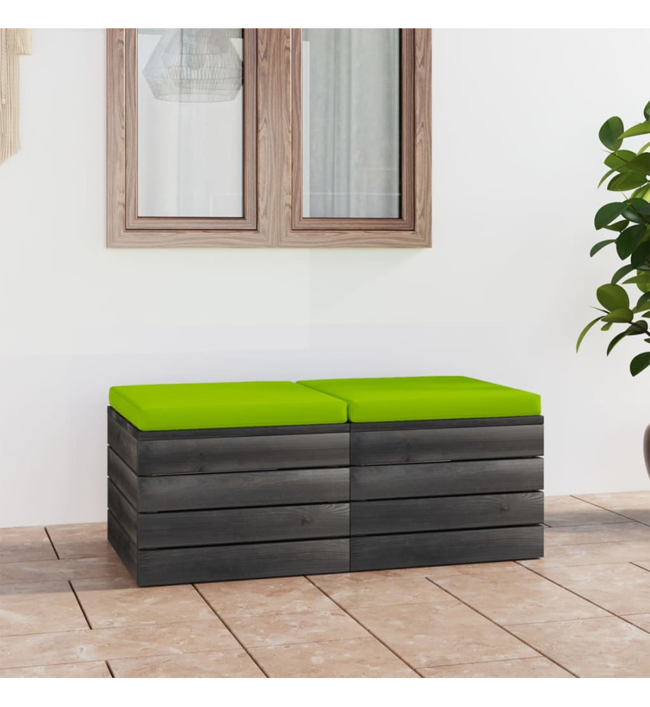 Repose-pieds palette de jardin 2 pcs avec coussins Bois de pin Repose-pieds palette de jardin 2 pcs avec coussins Bois de pin