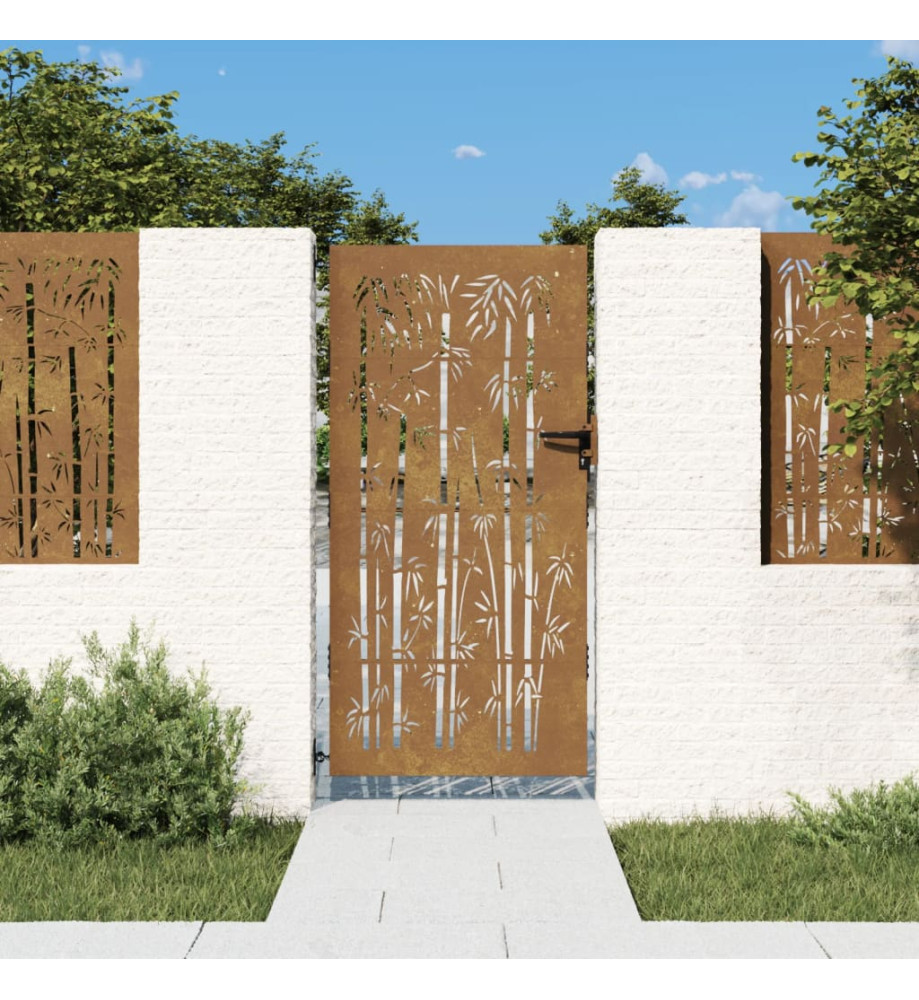 Portail de jardin 85x200 cm acier corten design de bambou