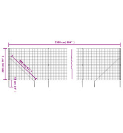 Clôture en treillis métallique et ancrage anthracite 2x25 m