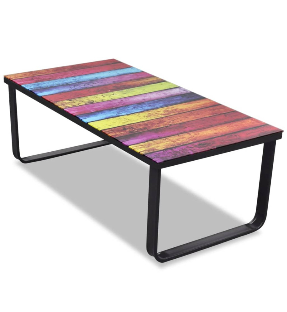 Table basse avec impression d'arc-en-ciel Dessus en verre