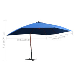 Parasol suspendu avec mât en bois 400x300 cm Bleu