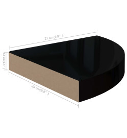 Étagères d'angle flottantes 2 pcs Noir brillant 25x25x3,8cm MDF