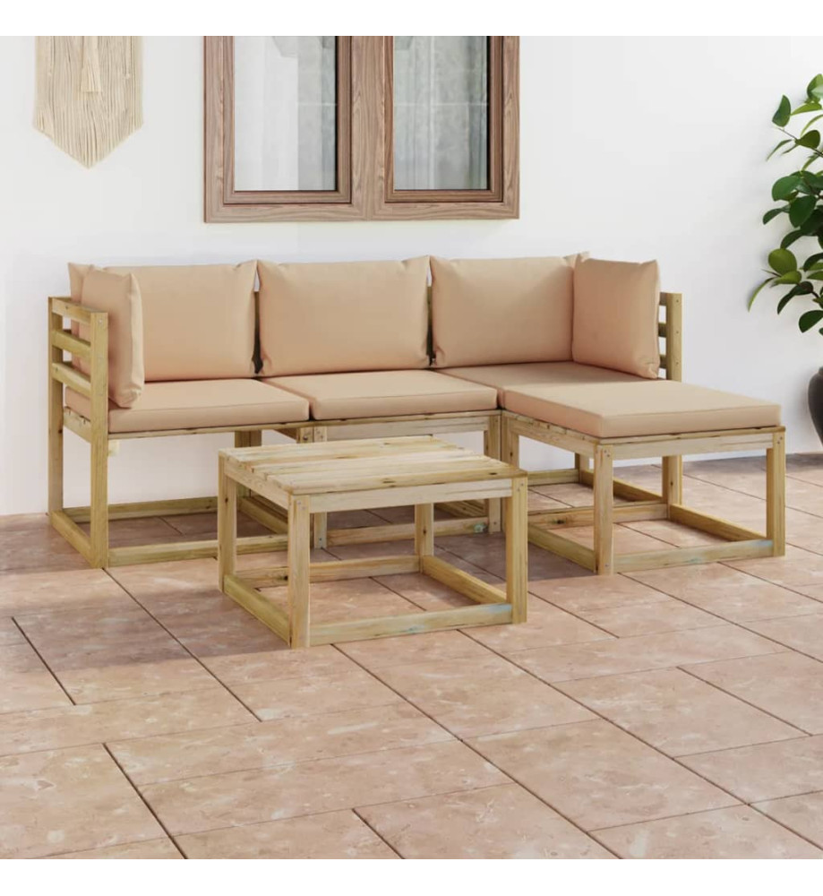 Salon de jardin 5 pcs avec coussins beige