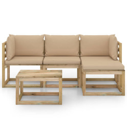 Salon de jardin 5 pcs avec coussins beige