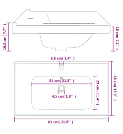 Évier salle de bain blanc 81x48x19,5 cm rectangulaire céramique