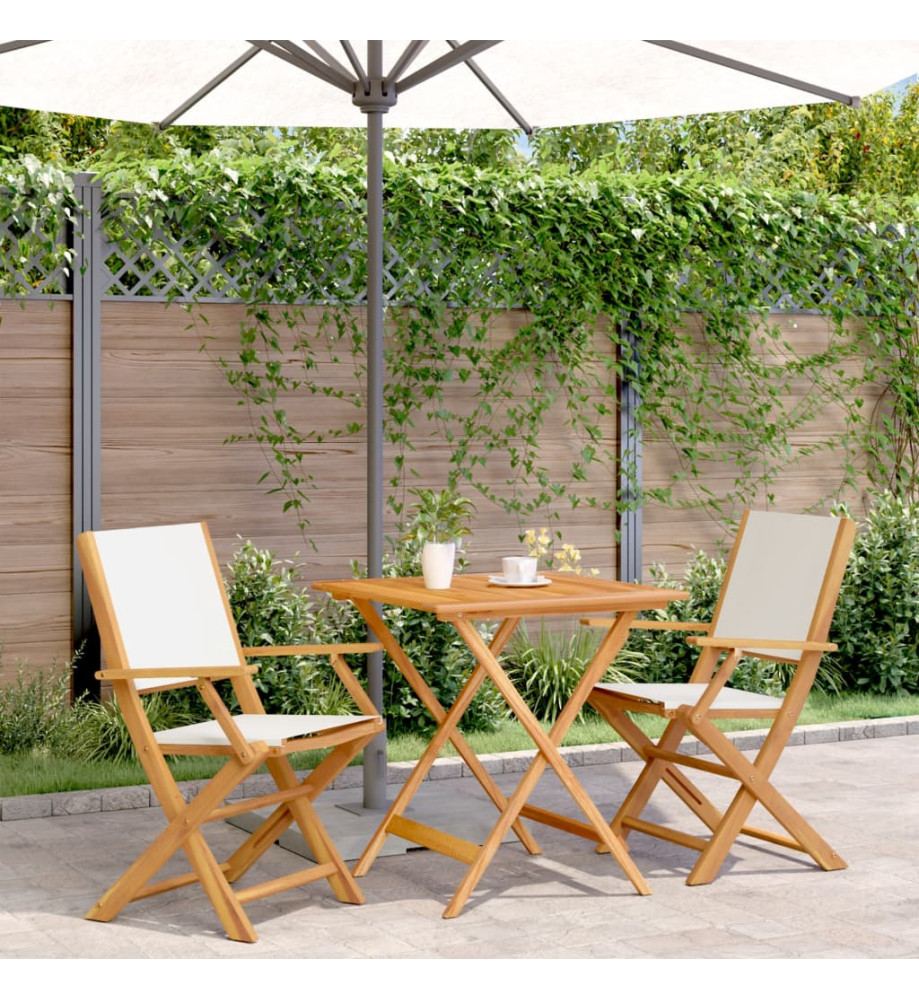 Ensemble de bistro 3 pcs blanc crème tissu et bois massif Ensemble de bistro 3 pcs blanc crème tissu et bois massif