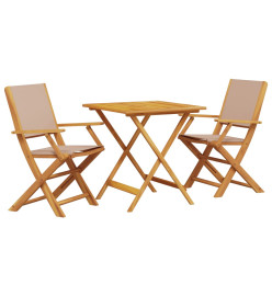 Ensemble de bistro 3 pcs taupe tissu et bois massif