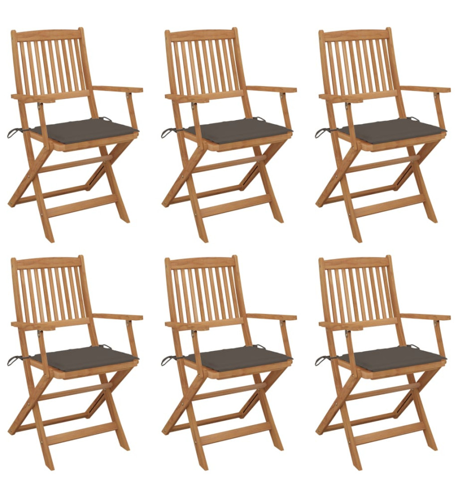 Chaises pliables de jardin 6 pcs avec coussins Bois d'acacia Chaises pliables de jardin 6 pcs avec coussins Bois d'acacia