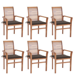 Chaises à dîner 6 pcs avec coussins taupe Teck solide