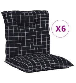 Coussins de chaise à dossier bas lot de 6 noir à carreaux tissu