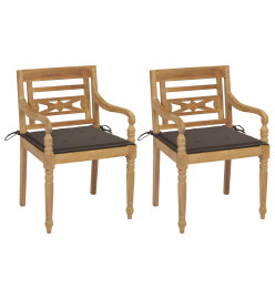Chaises Batavia 2 pcs avec coussins taupe Bois de teck massif
