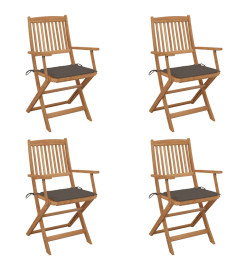 Chaises pliables de jardin 4 pcs avec coussins Bois d'acacia