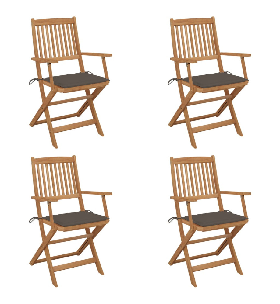 Chaises pliables de jardin 4 pcs avec coussins Bois d'acacia Chaises pliables de jardin 4 pcs avec coussins Bois d'acacia