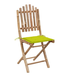 Mobilier à dîner d'extérieur pliable 5 pcs avec coussins Bambou