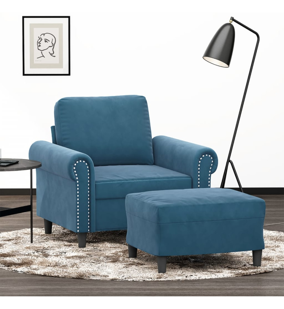 Fauteuil avec repose-pied Bleu 60 cm Velours