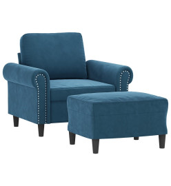 Fauteuil avec repose-pied Bleu 60 cm Velours