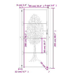 Portail de jardin 105x205 cm acier corten conception de l'arbre