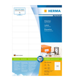 HERMA Étiquettes permanentes PREMIUM A4 70x25,4 mm 100 Feuilles