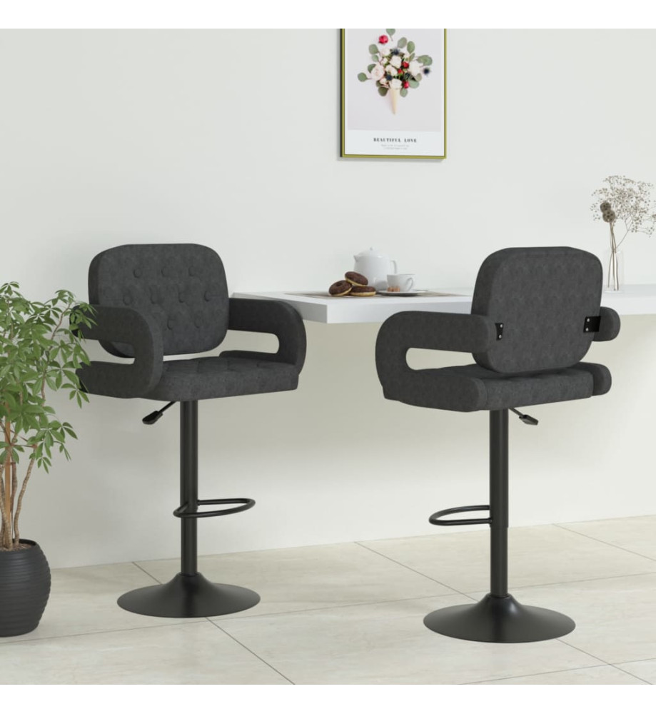 Tabourets de bar lot de 2 gris foncé tissu