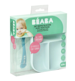 Beaba Ensemble d'assiette bébé à 2 compartiments Silicone Bleu