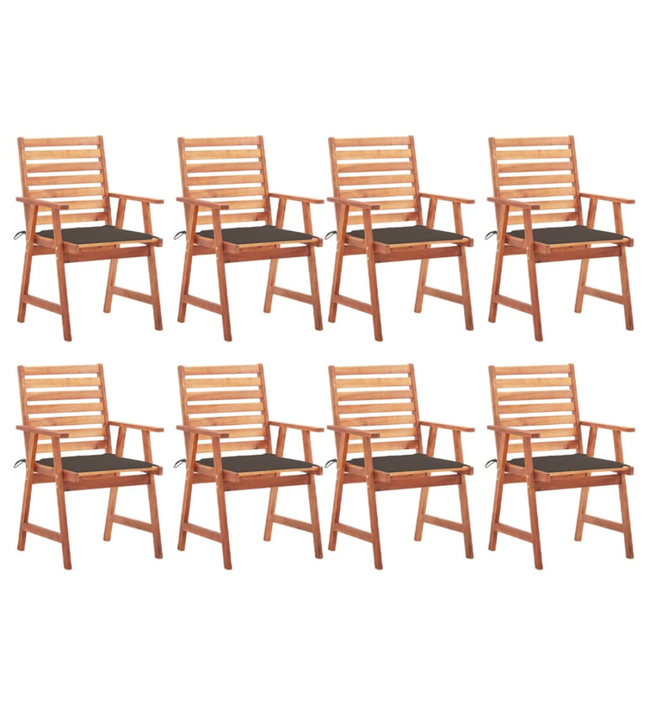 Chaises à dîner d'extérieur 8 pcs avec coussins Acacia massif Chaises à dîner d'extérieur 8 pcs avec coussins Acacia massif