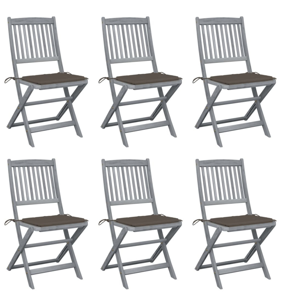 Chaises pliables d'extérieur 6 pcs avec coussins Bois d'acacia Chaises pliables d'extérieur 6 pcs avec coussins Bois d'acacia