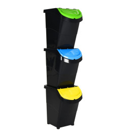 Poubelles empilables avec couvercles 3 pcs noir PP 120 L