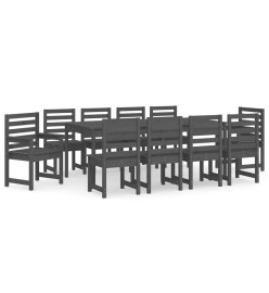 Ensemble à dîner de jardin 11 pcs gris bois massif de pin