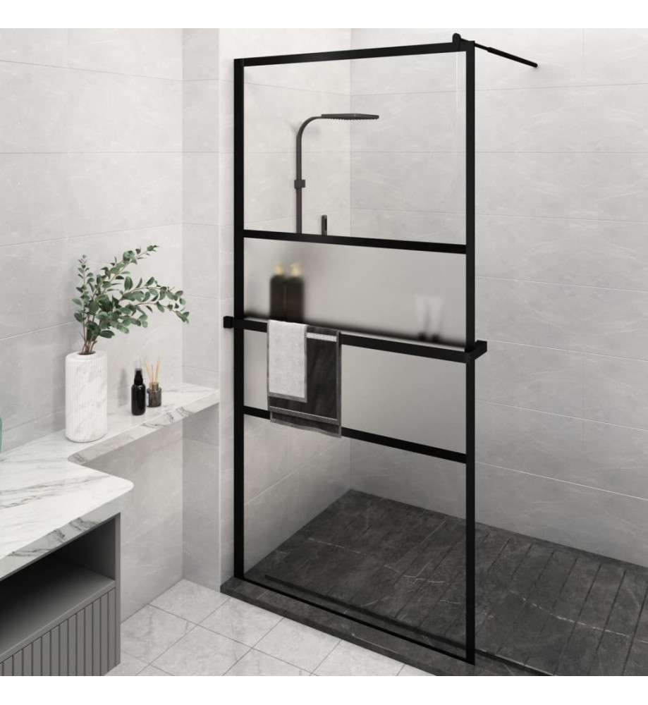 Paroi de douche avec étagère Noir 115x195cm Verre ESG&Aluminium