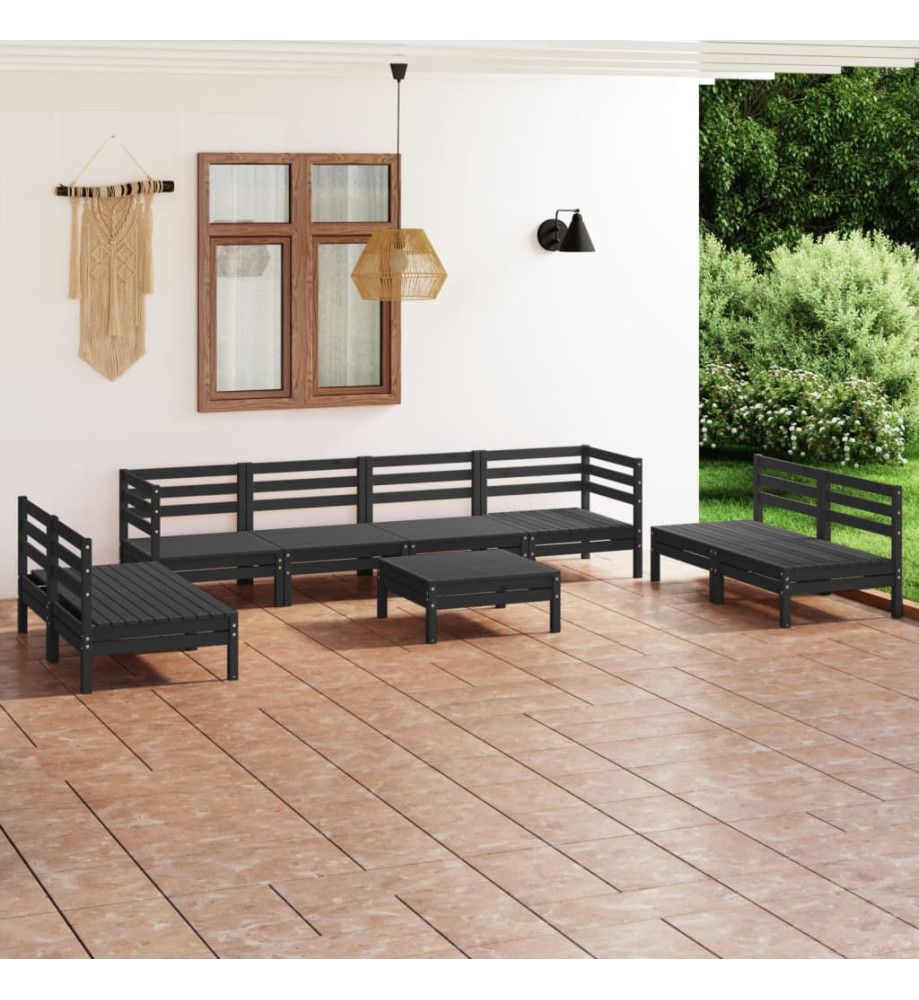 Salon de jardin 9 pcs Noir Bois de pin massif