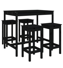 Ensemble de bar de jardin 5 pcs noir bois de pin massif