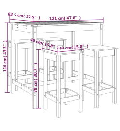 Ensemble de bar de jardin 5 pcs noir bois de pin massif