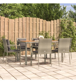 Mobilier à dîner de jardin et coussins 7 pcs gris rotin