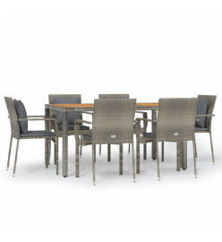 Mobilier à dîner de jardin et coussins 7 pcs gris rotin