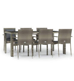 Mobilier à dîner de jardin et coussins 7 pcs gris rotin