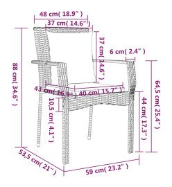 Mobilier à dîner de jardin et coussins 7 pcs gris rotin