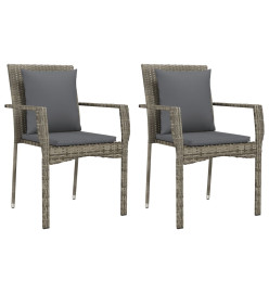 Chaises de jardin avec coussins 2 pcs Résine tressée Gris