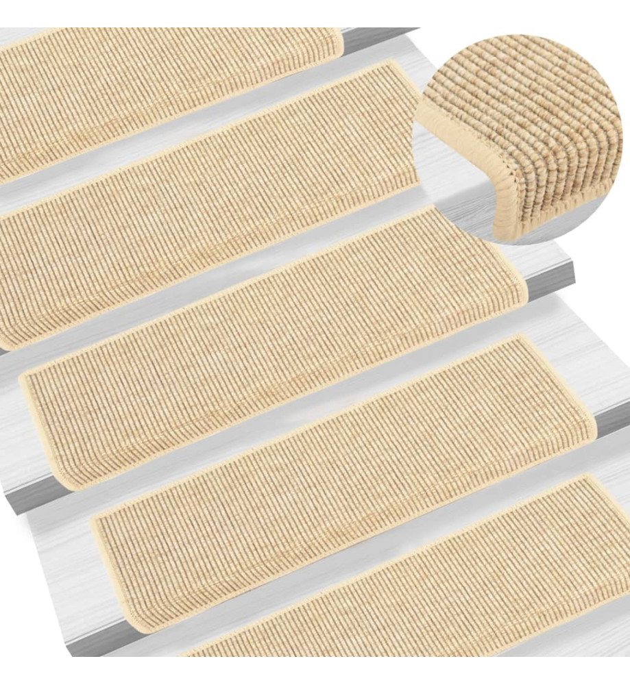 Tapis d'escalier autocollants 15 pcs 65x21x4 cm Beige clair