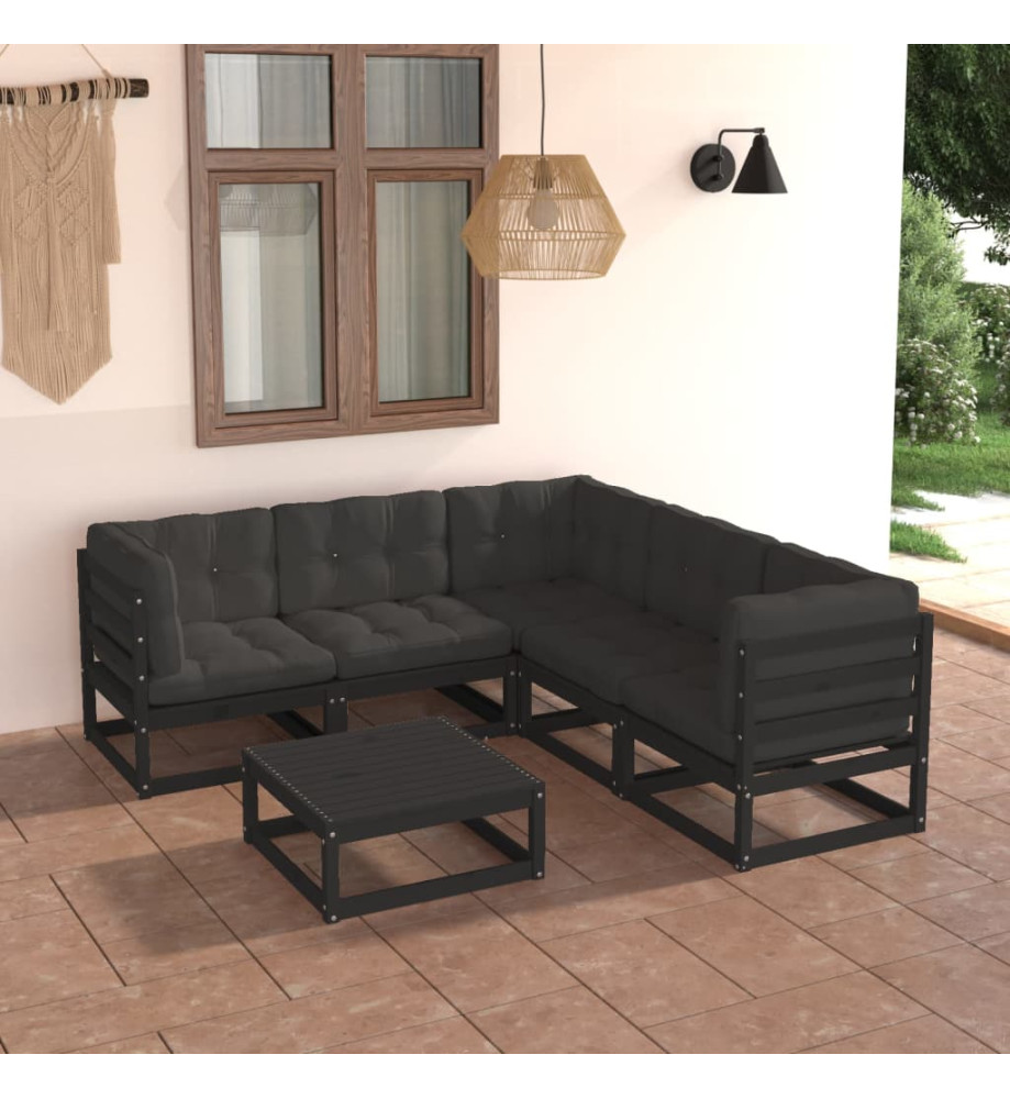 Salon de jardin 6 pcs avec coussins Bois de pin massif