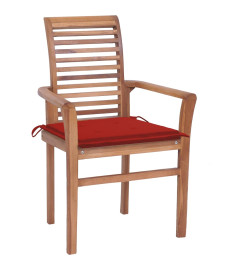 Chaises à dîner 8 pcs avec coussins rouge Bois de teck solide