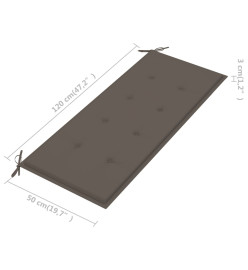 Banc Batavia avec coussin taupe 120 cm Bois de teck massif