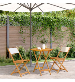 Ensemble de bistro 3 pcs blanc crème tissu et bois massif
