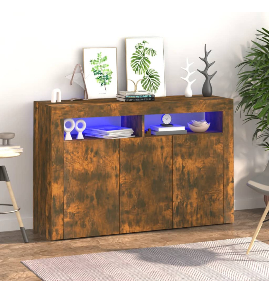 Buffet avec lumières LED chêne fumé 115,5x30x75 cm