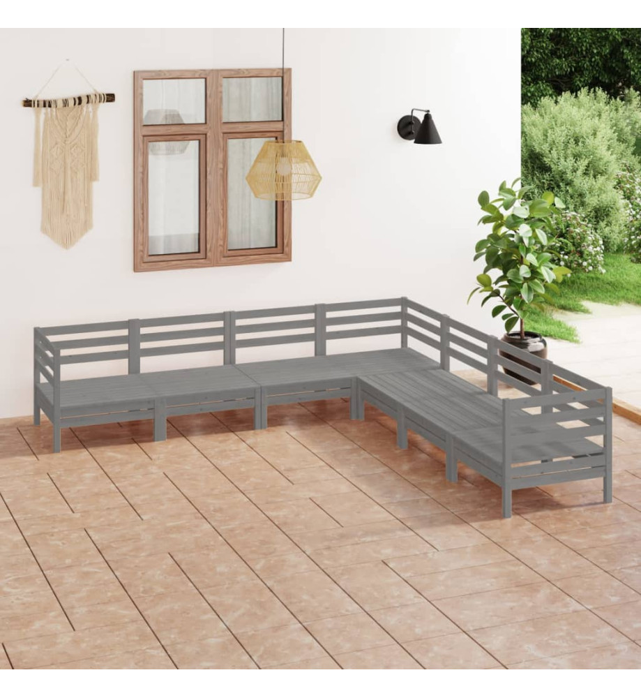 Salon de jardin 7 pcs Bois de pin massif Gris